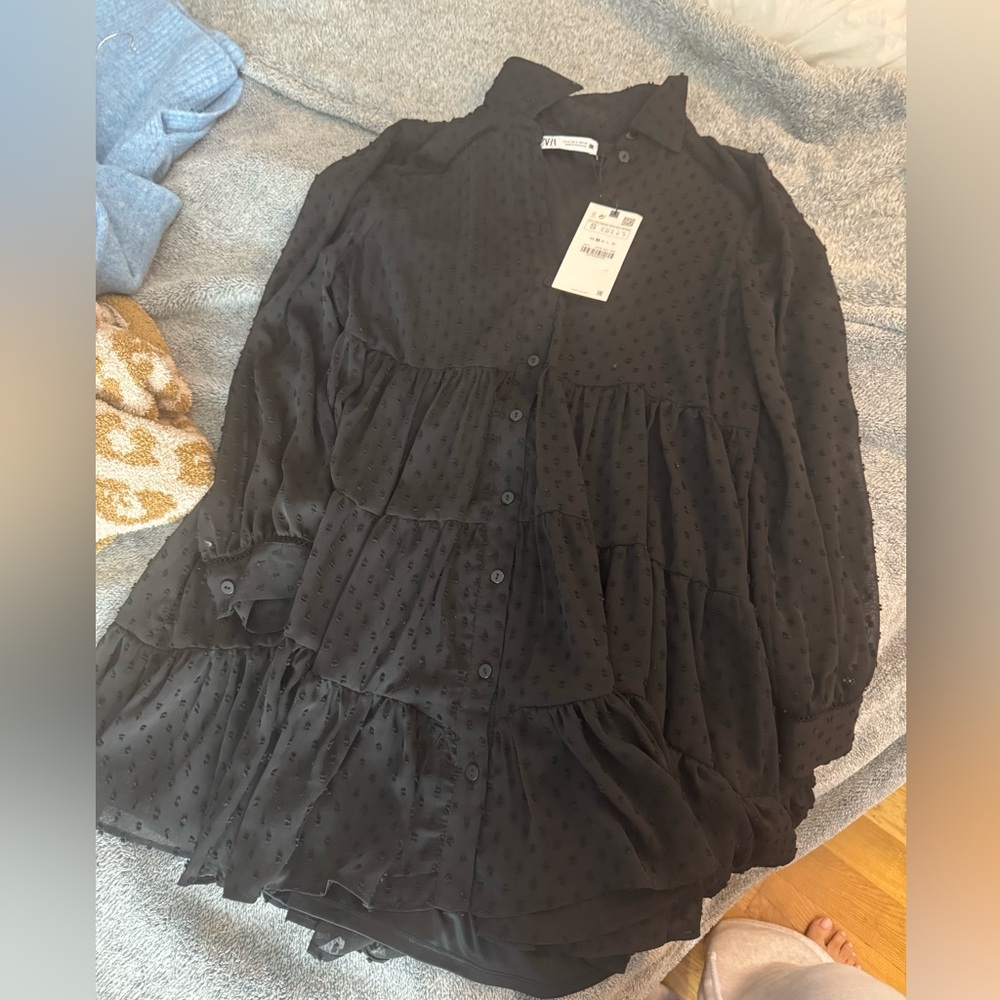 Zara long sleeve polka dot black dress